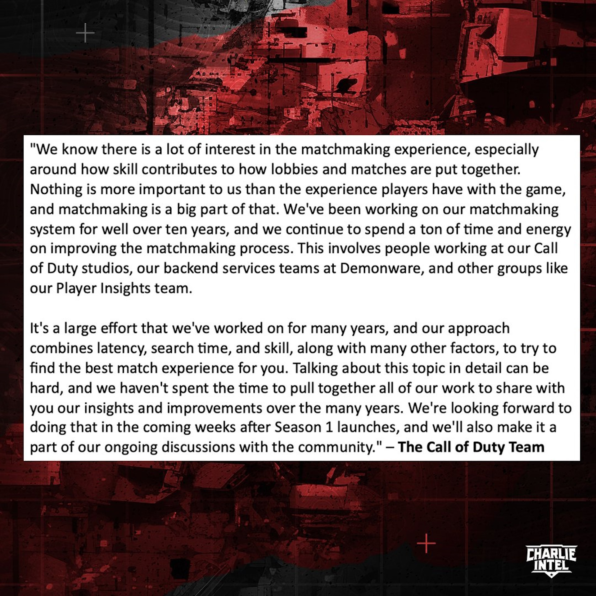 Нарушая традицию, Activision заявляет, что скоро начнет говорить о подборе игроков на основе навыков в Call of Duty.