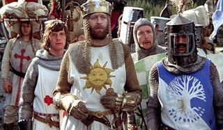 Monty Python and The Holy Grail Arthur and his knights listening to instructions in the woods