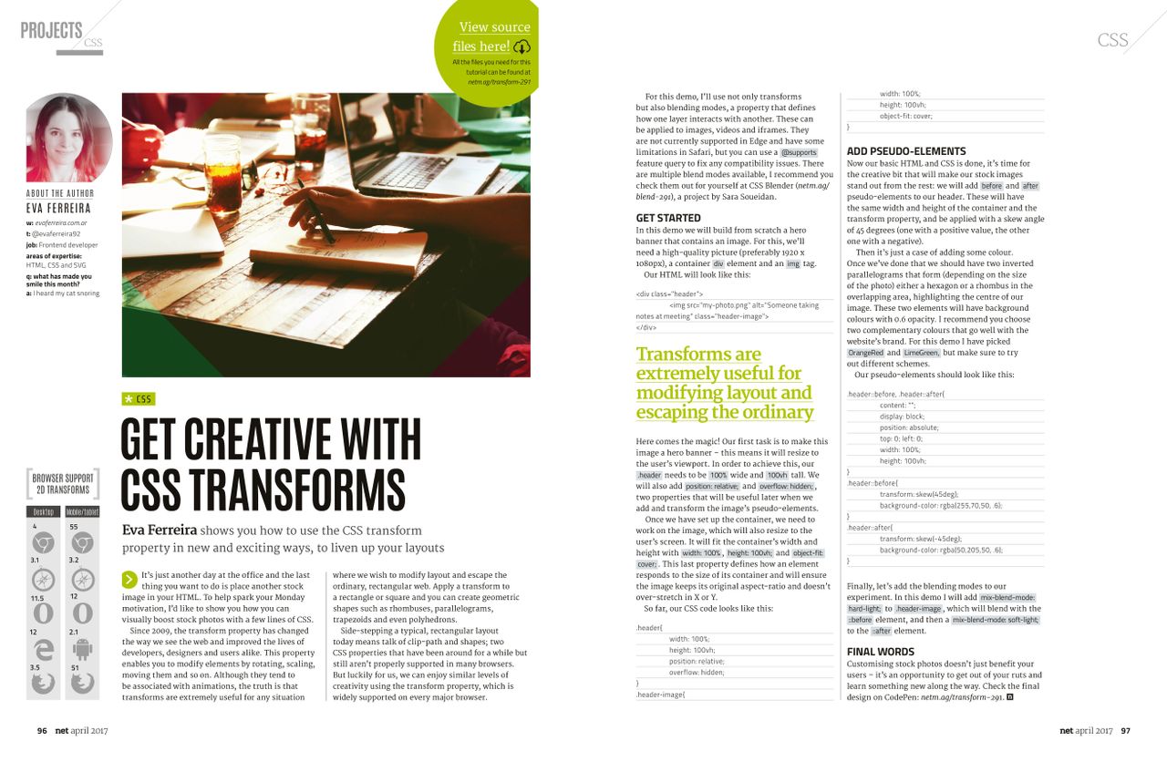 Eva Ferreira shows you how to jazz up your designs with CSS Transforms