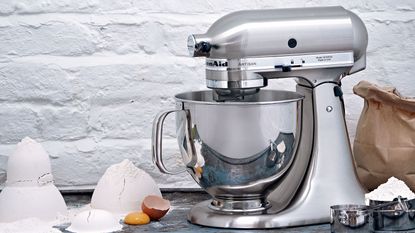 A cream kitchen with Dualit toaster and stand mixer