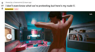 The r/cyberpunkgame subreddit looks like this right now, mostly. (NSFW, obviously.)