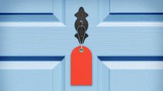 Illustration of a front door with the knocker replaced with a sale tag