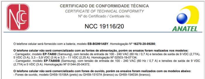 Samsung Galaxy S21 certification