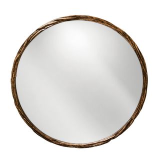 round mirror with flat glass and gold metal leaf framed