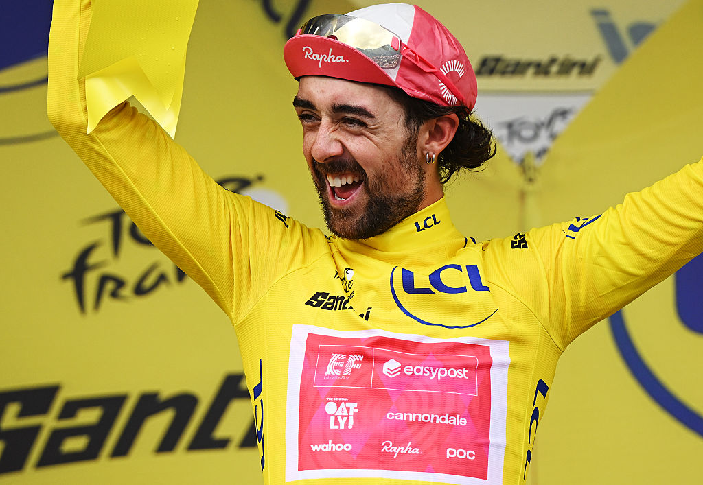 Ben Healy wears the yellow jersey at the Tour de France 2025