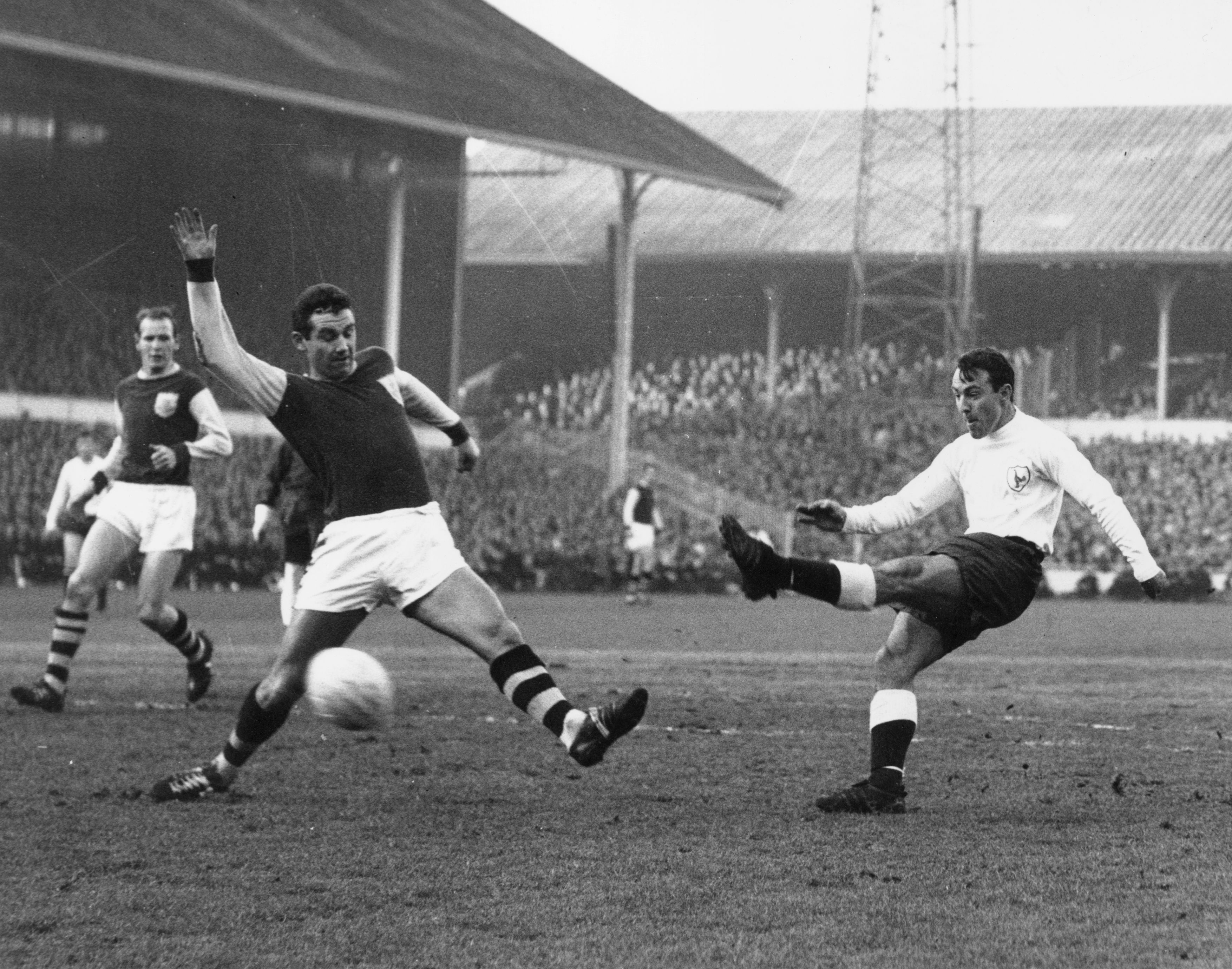 Jimmy Greaves takes a shot against Burnley in 1963.