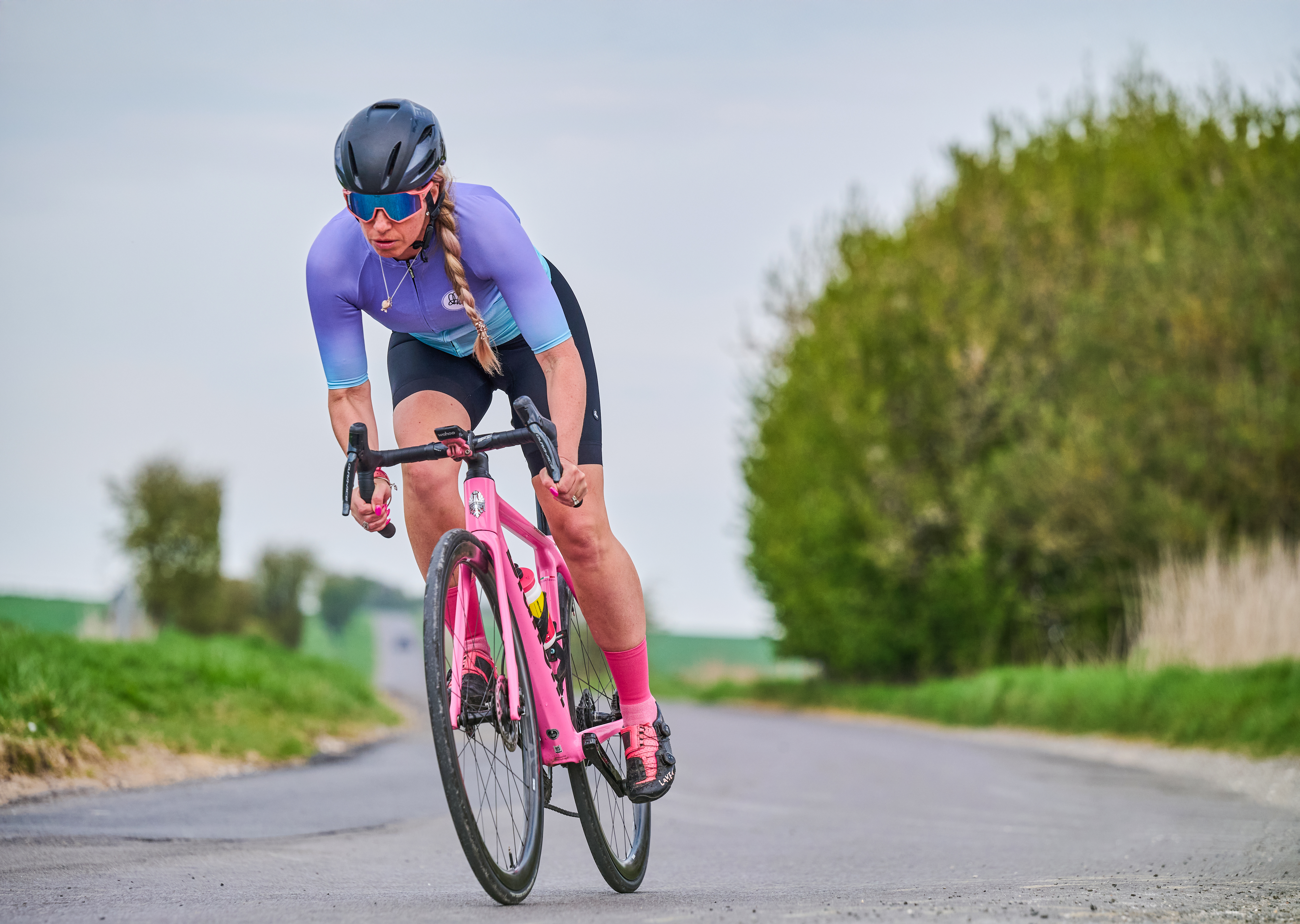 Woman rides bike