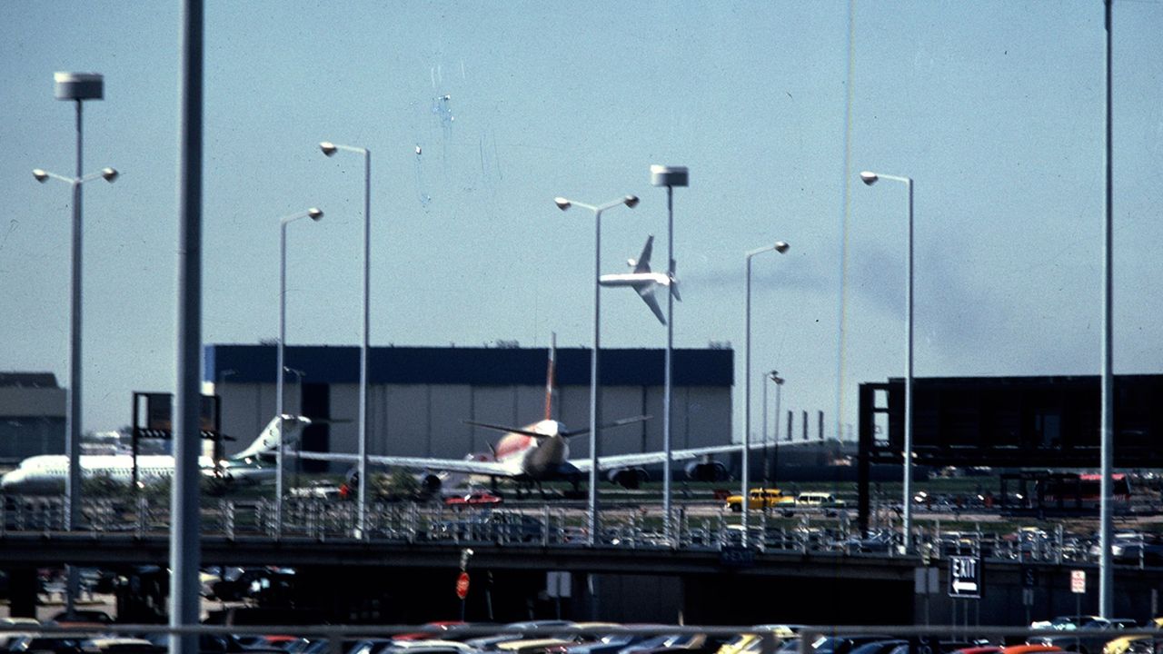 American Airlines Flight 191 is seen plunging — the 1979 crash remains the deadliest aircraft accident in U.S. history