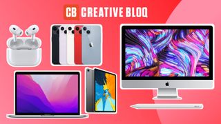 An array of products that feature the best Apple deals on a pink background background.