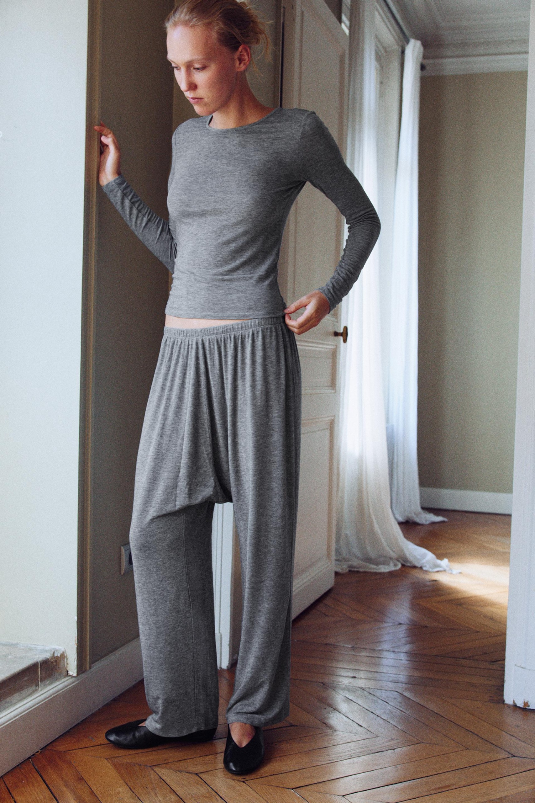 Wool-Blend Baggy Knit Pants - Gray - Xs