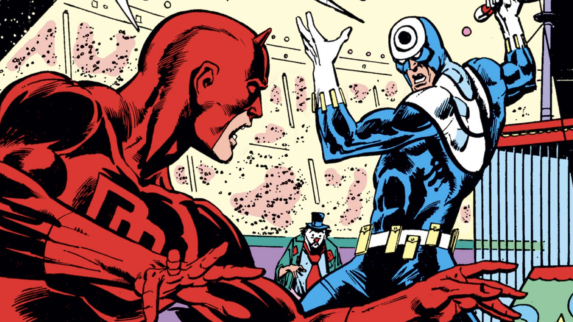 Bullseye aiming a bowling pin at Daredevil