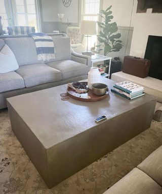 A giant DIY coffee table in middle of living room