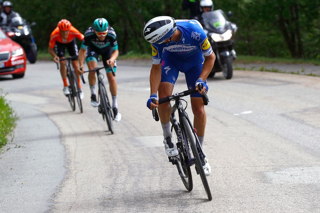 Julian Alaphilippe (Deceuninck-Quick Step) attacks the breakaway near the end of stage 6 at Criterium du Dauphine