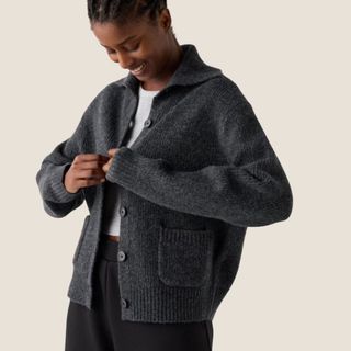 flat lay image of grey cardigan