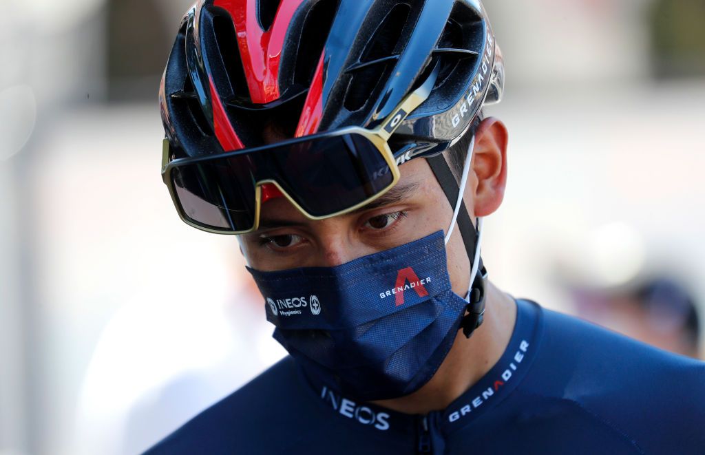 NICE FRANCE AUGUST 30 Start Egan Arley Bernal Gomez of Colombia and Team INEOS Grenadiers Mask Covid safety measures during the 107th Tour de France 2020 Stage 2 a 186km stage from Nice Haut Pays to Nice TDF2020 LeTour on August 30 2020 in Nice France Photo by Thibault Camus PoolGetty Images