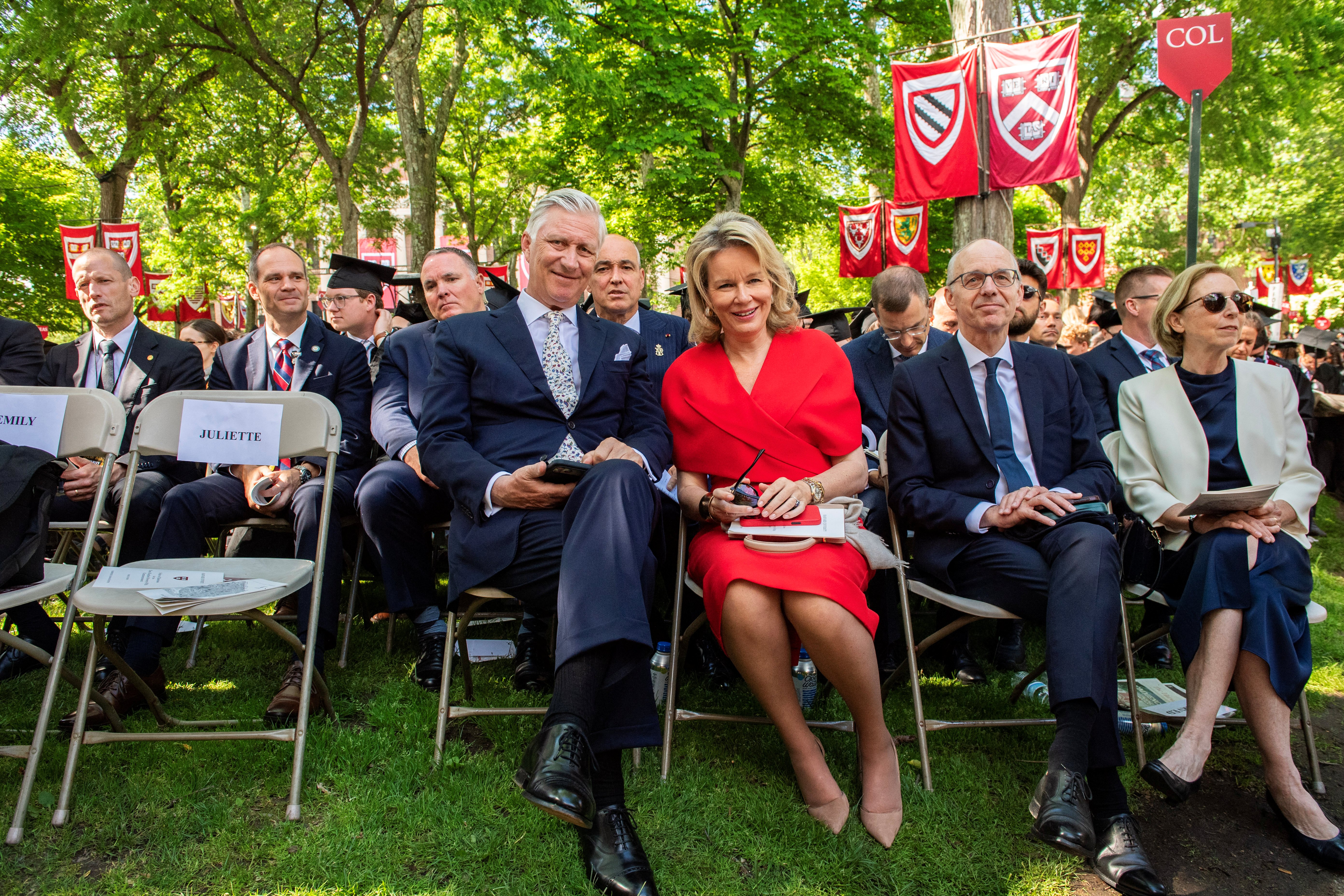 Queen Mathilde and King Philippe in the audience at graduation