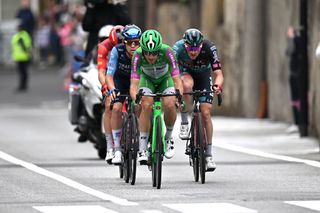 RIVOLI ITALY MAY 18 Alessandro Tonelli of Italy and Team Green ProjectBardiani CSFFaizan competes in the breakaway during the 106th Giro dItalia 2023 Stage 12 a 185km stage from Bra to Rivoli UCIWT on May 18 2023 in Rivoli Italy Photo by Stuart FranklinGetty Images