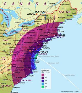 Viewing map for Orbital Sciences Antares rocket on April 20, 2013.