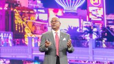 NetApp CEO George Kurian pictured on stage during the opening keynote of NetApp Insight 2026, hosted at the MGM Grand Hotel and Casino in Las Vegas, USA.