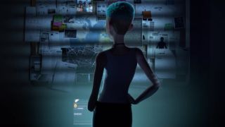 An obscured Brooklynn stands in the dark looking at her conspiracy board in Jurassic World: Chaos Theory.