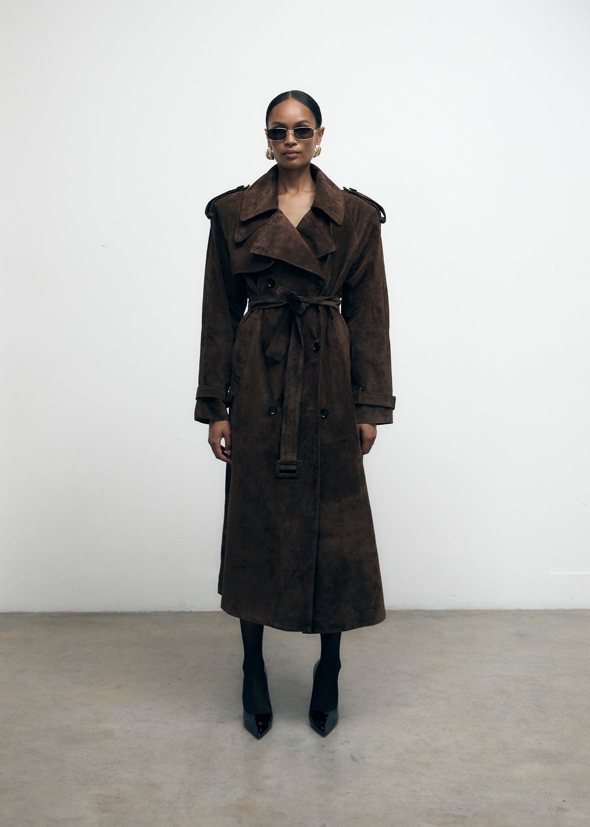 Brown Suede Trench Coat - Xs Uk