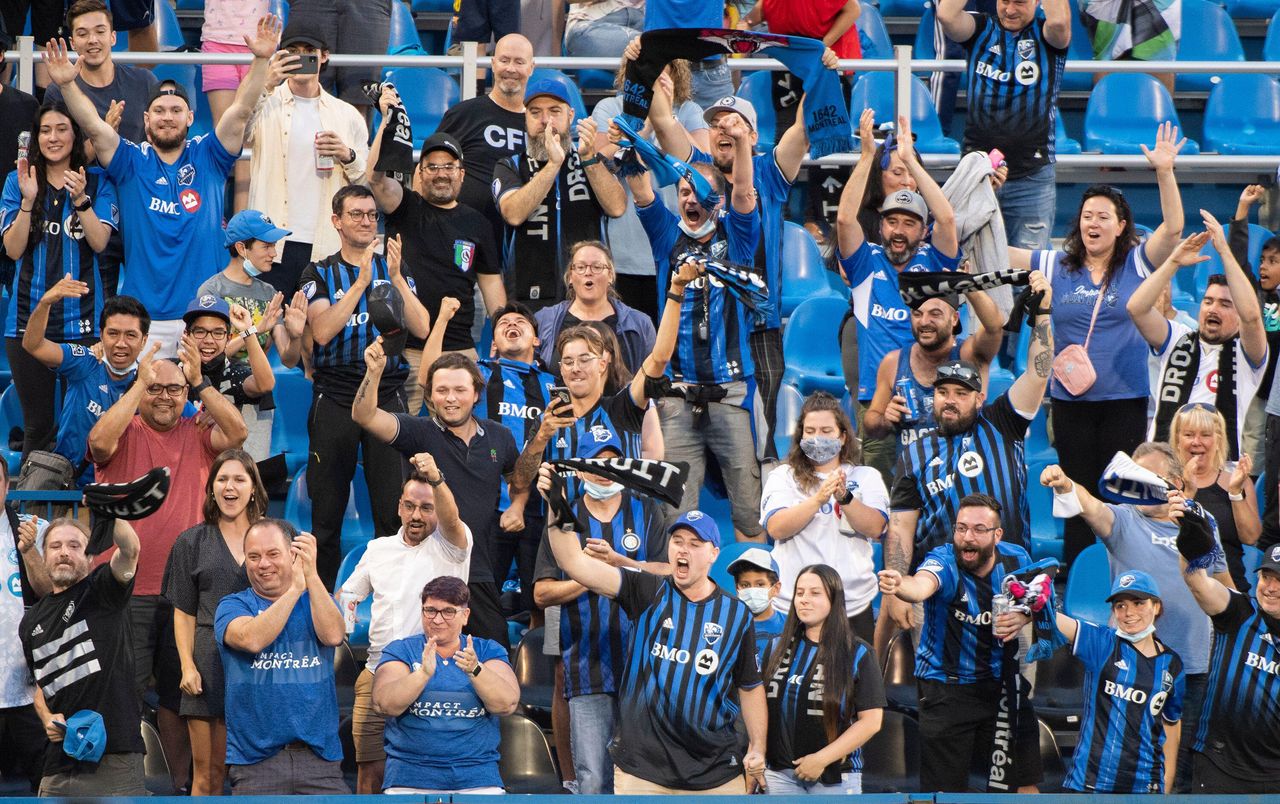 CF Montreal fans celebrate a goal against FC Cincinnati, 2021