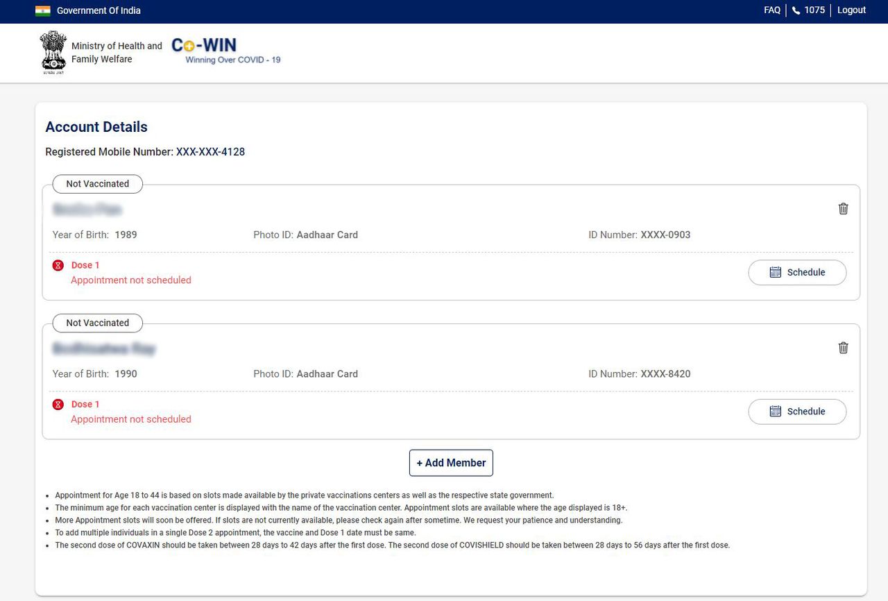CoWIN app registration