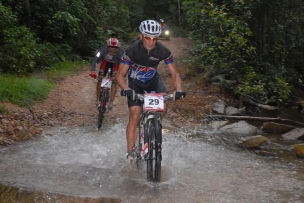 Australian Ashley Hayat (The Fitzroy Revolution) crosses a stream