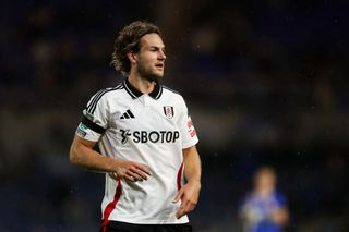 BIRMINGHAM, ENGLAND - AUGUST 27: Joachim Andersen of Fulham during the Carabao Cup Second Round match between Birmingham City and Fulham at St Andrews at Knighthead Park on August 27, 2024 in Birmingham, England. (Photo by Catherine Ivill - AMA/Getty Images)