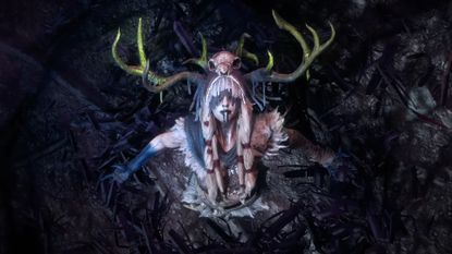 Path of Exile 2: Return of the Ancients trailer screenshot shows a figure with antlers on their head, facing the sky.