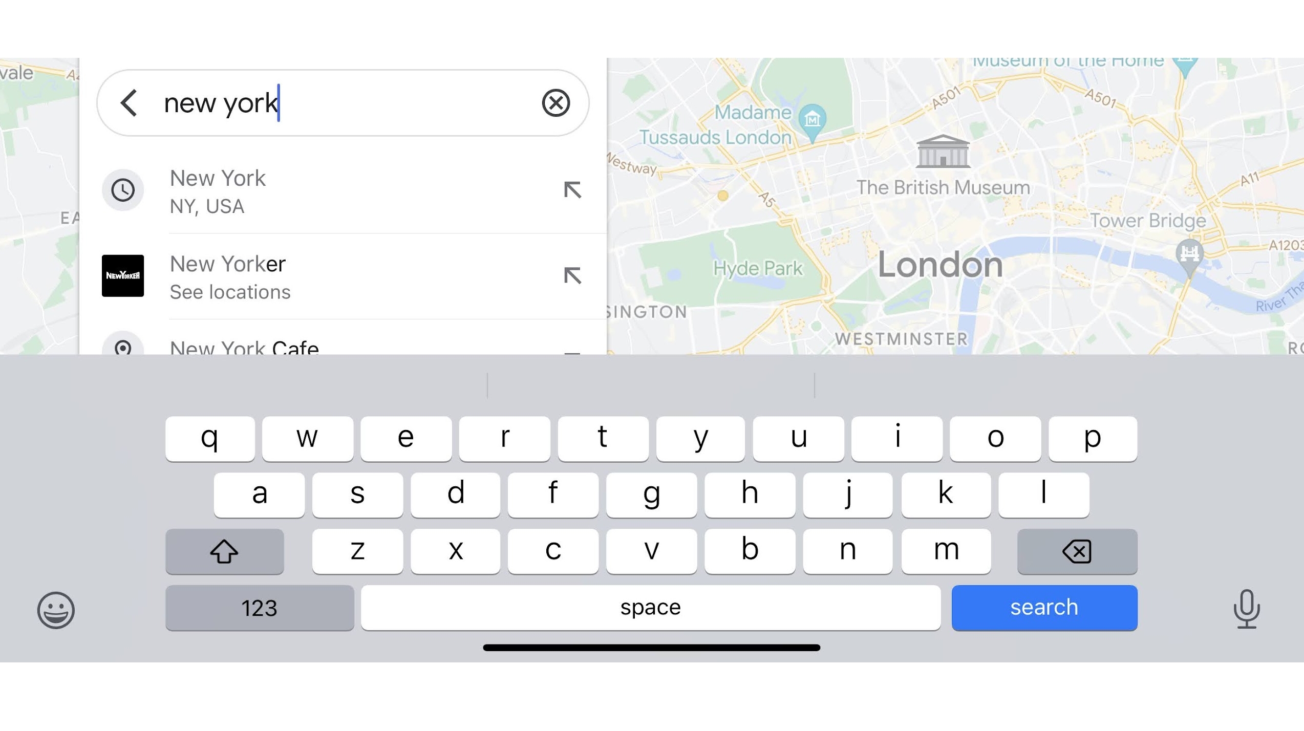 A screenshot of the search bar on Google Maps