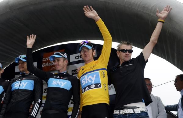 Team Sky on the podium at the 2012 Crit&eacute;rium du Dauphin&eacute;
