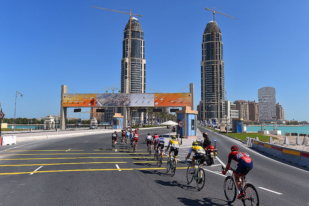 The peloton passes by