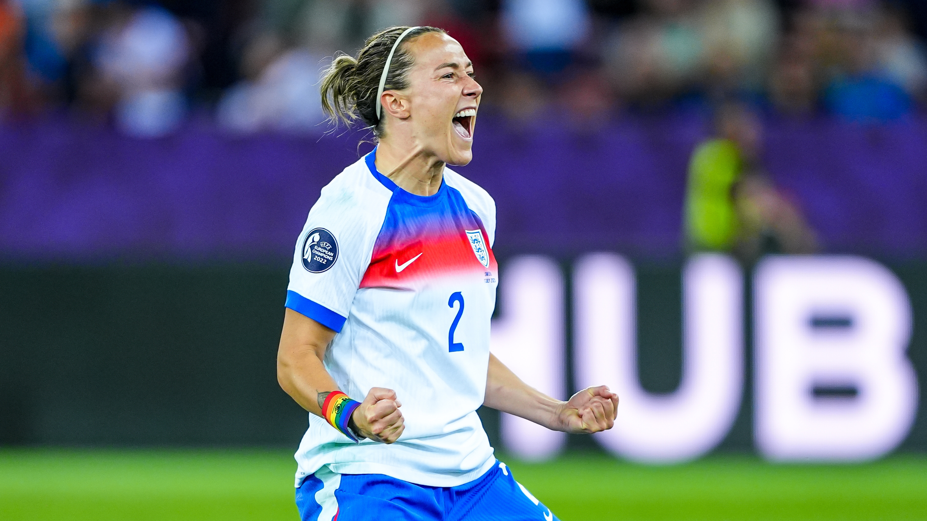 Lucy Bronze of England celebrates the goal during the penalty shootout during the UEFA Womens EURO 2025 Quarter-Final match between Sweden and England at Stadion Letzigrund on July 17, 2025 in Zurich, Switzerland.