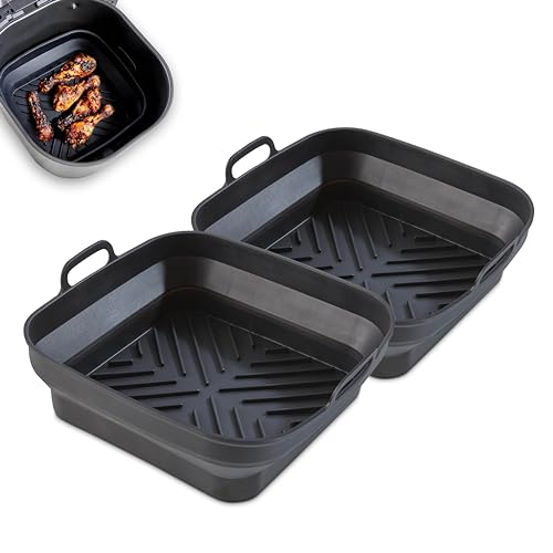 Tower Set of 2 Square Foldable Silicone Trays, Black