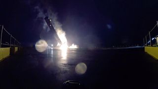 The Falcon 9 rocket just begins to impact the drone ship floating in the Atlantic on Jan. 10, 2015. Image released Jan. 16, 2015.
