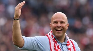 Arne Slot says goodbye to Feyenoord fans in May 2024 ahead of his move to Liverpool this summer.
