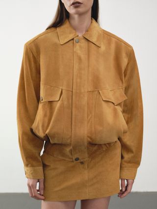 Suede Blouson Jacket, Camel