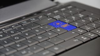 A laptop keyboard with the 'Enter' key daubed with the EU flag emblem