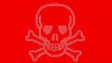Neptune RAT malware concept image showing a skull and crossbones in binary code against a red colored backdrop.