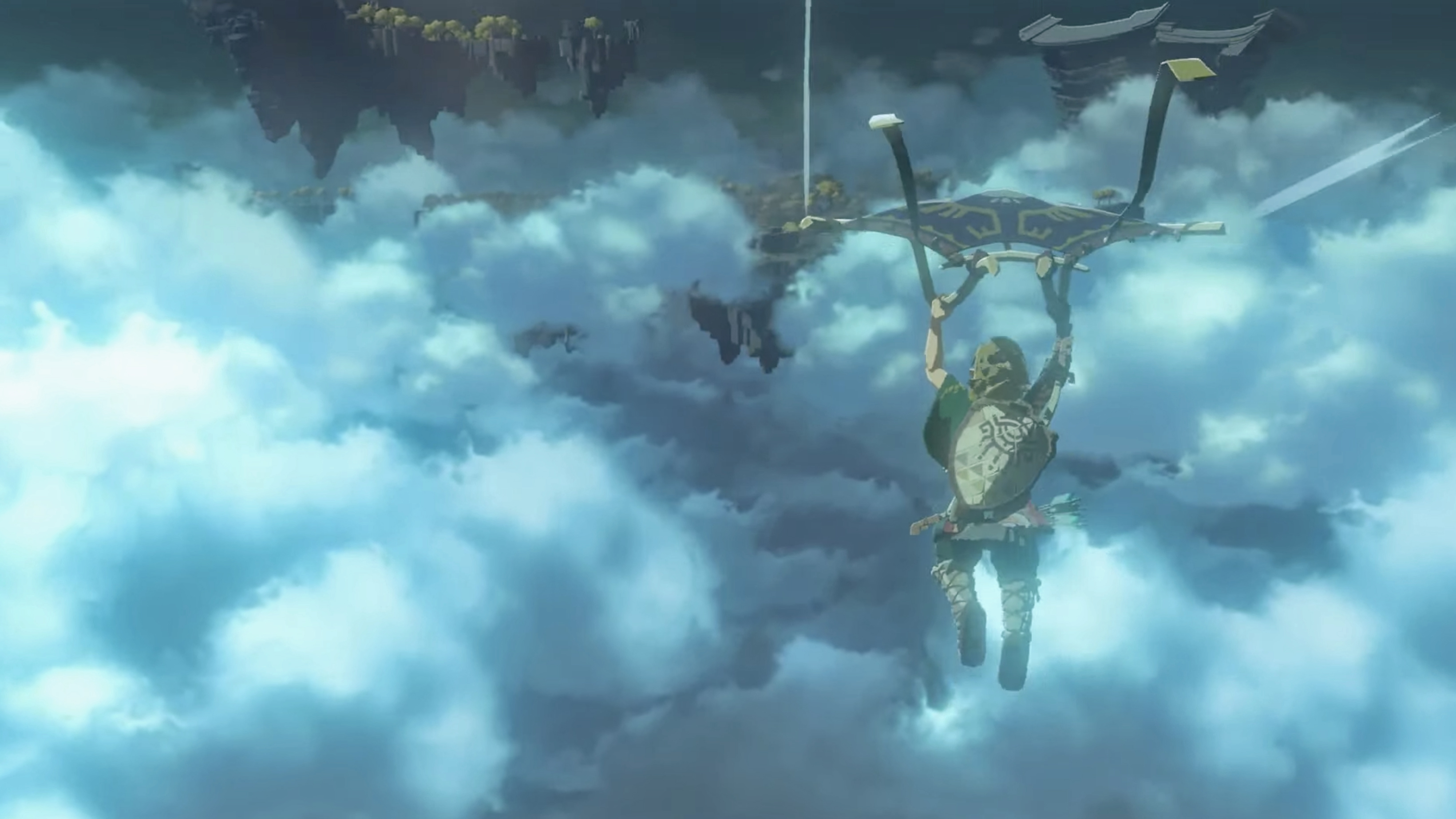 Breath of the Wild 2 trailer screenshot showing Link paragliding