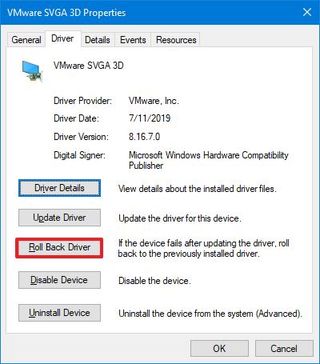 Rollback driver to fix BSoD