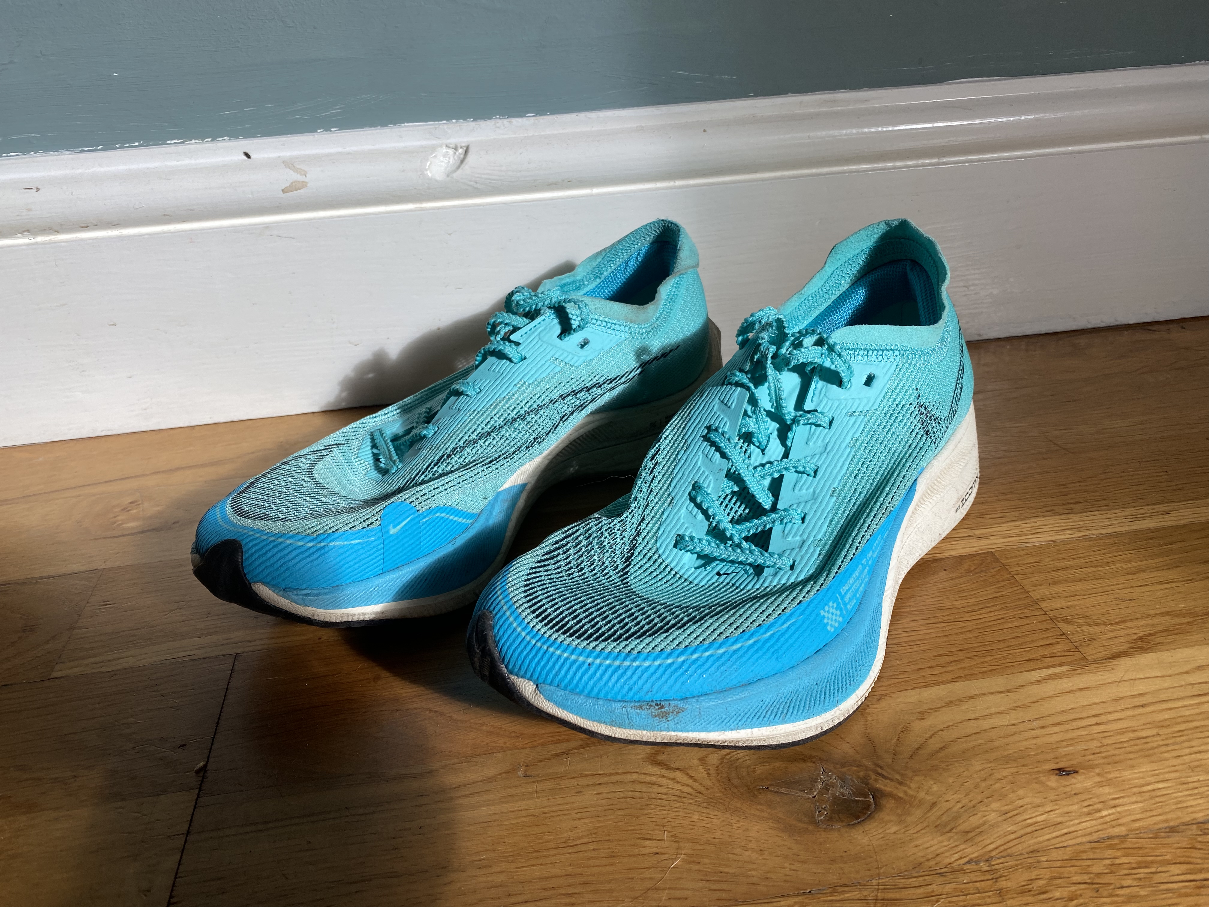 A front-on view of the Nike Vaporfly Next% 2