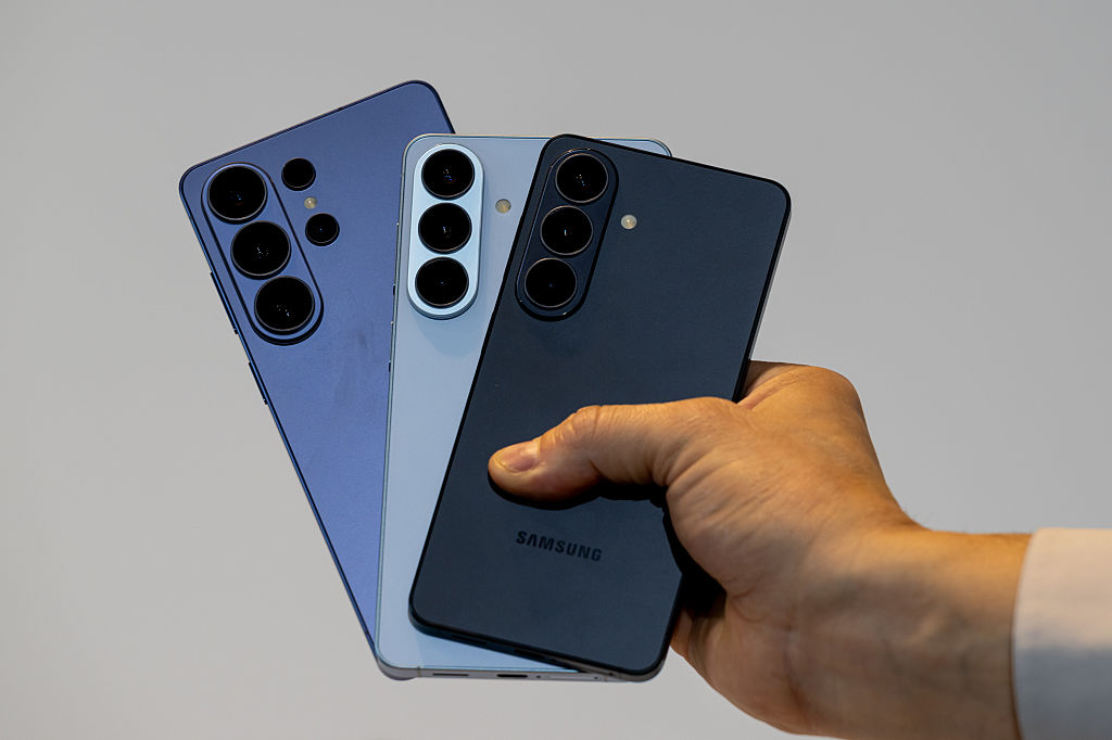 The Samsung Galaxy 26S Ultra, Galaxy 26S Plus and Galaxy 26S smartphones during a product preview event in San Francisco, California, US, on Monday, Feb. 23, 2026. Samsung Electronics Co. unveiled its Galaxy S26 lineup of smartphones, with an emphasis on artificial intelligence features and real-world privacy over major design changes. Photographer David Paul Morris/Bloomberg via Getty Images