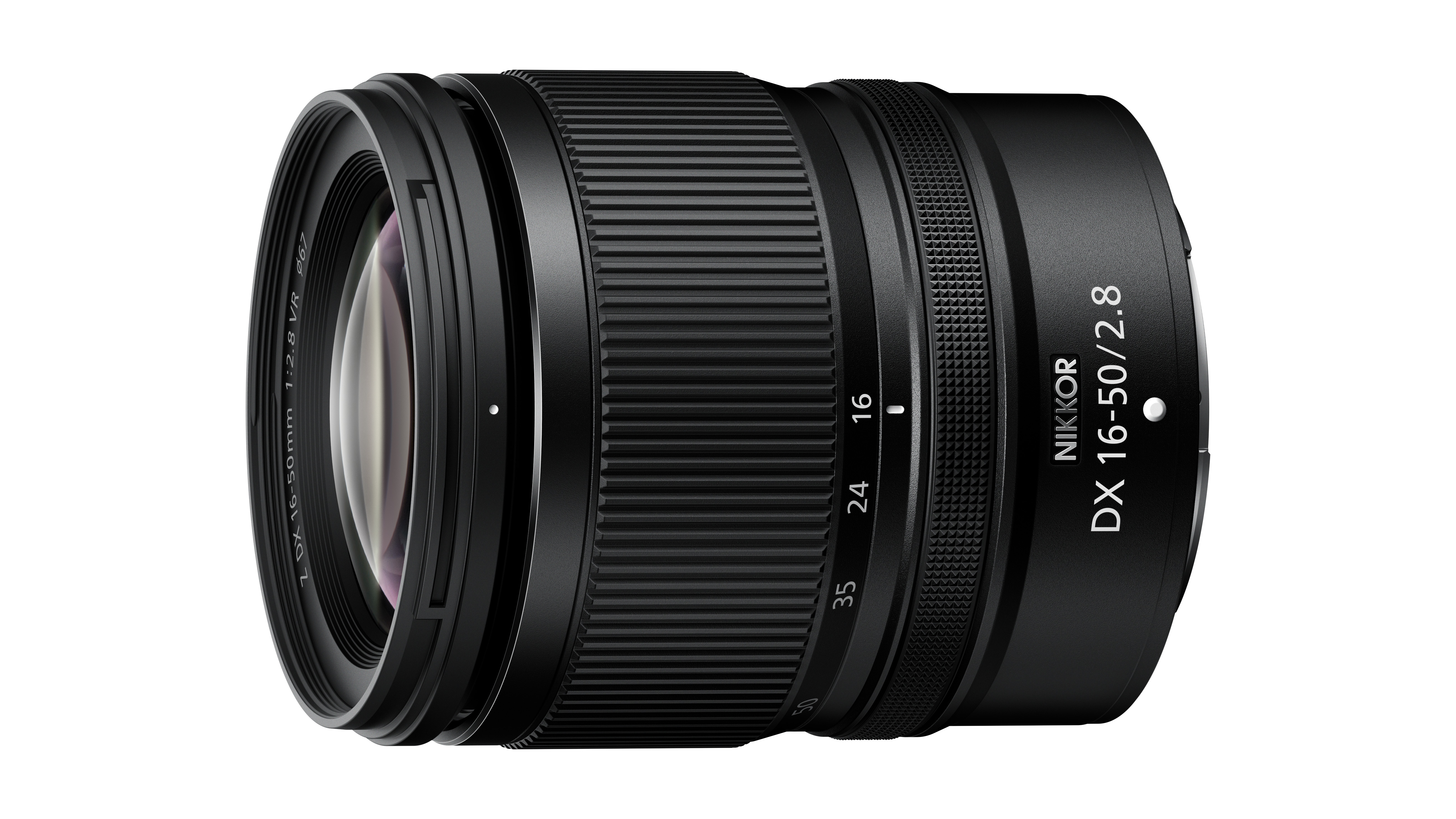 A Nikon NIKKOR Z DX 16-50mm f/2.8 VR lens against a white background