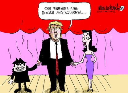 Political cartoon U.S. Trump Putin Helsinki summit Russia spies Natasha and Boris Rocky and Bullwinkle