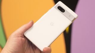 Google Pixel 7a phone showing camera