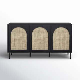 A black and rattan credenza