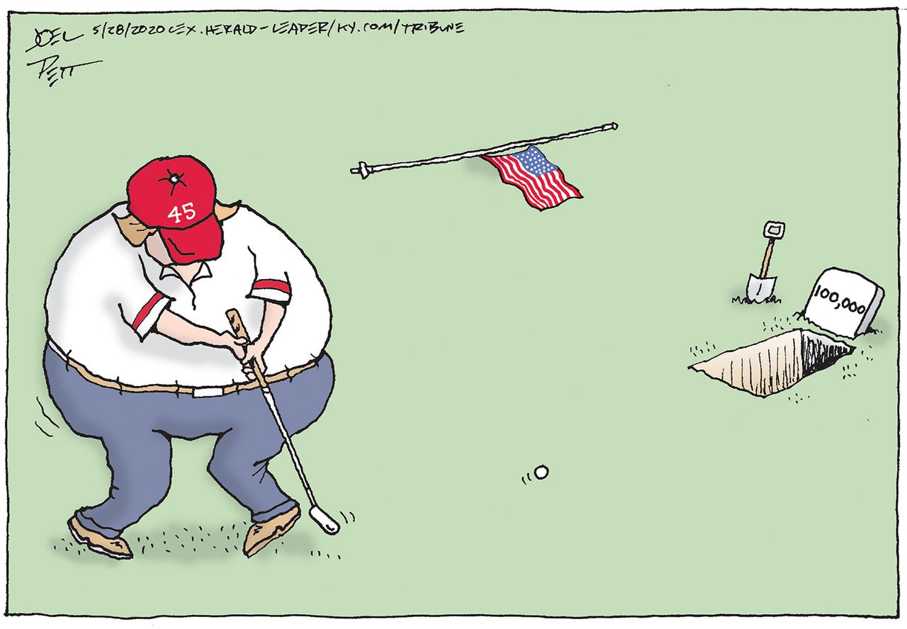 Political Cartoon U.S. Trump golfing coronavirus deaths