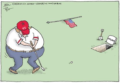 Political Cartoon U.S. Trump golfing coronavirus deaths